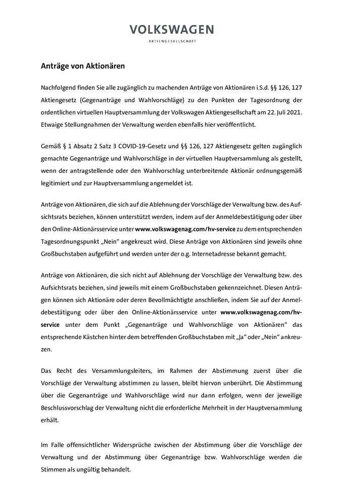 Gegenanträge und Wahlvorschläge