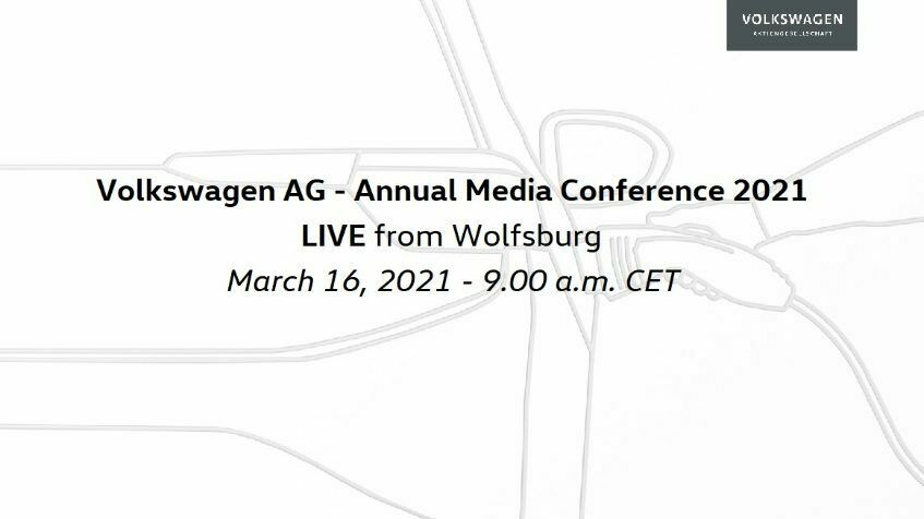 Announcement of Volkswagen AG’s 2021 annual press conference with date, time, and live broadcast from Wolfsburg.