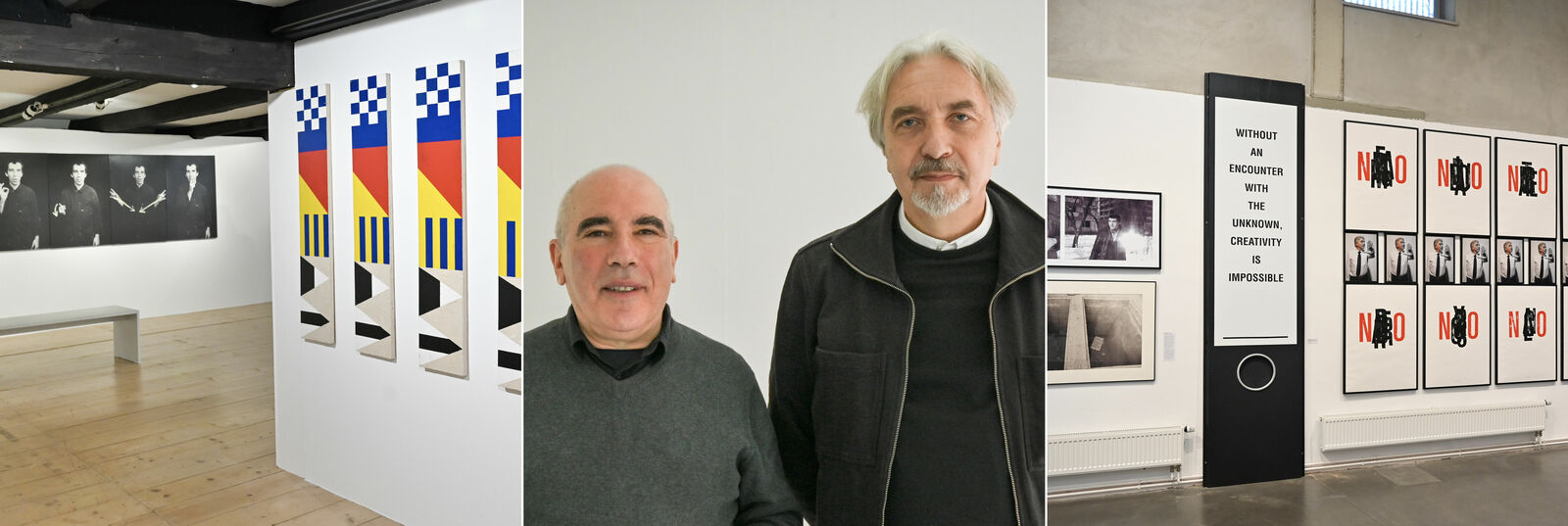 View of the artwork by Yuri Albert (left) and Vadim Zakharov (right) in the exhibition.